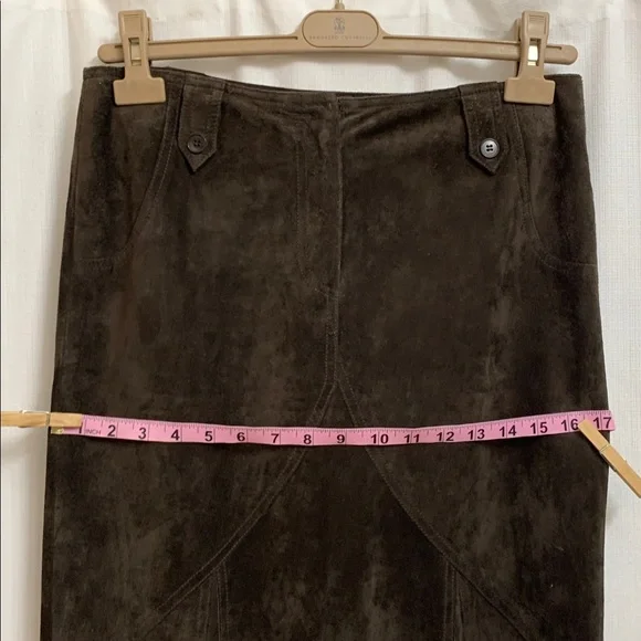 Chocolate Brown Suede Leather Maxi Skirt Vintage Quiet Luxury Euro Designer - Picture 11 of 12